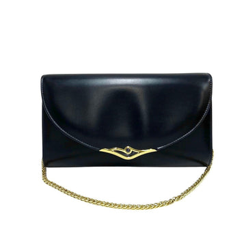 CARTIER Sapphire Line Calf Leather Genuine Chain Mini Shoulder Bag Pochette Navy