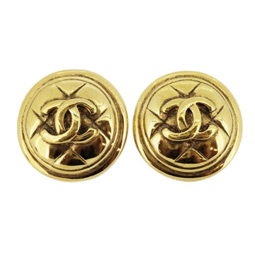 CHANEL Earrings Vintage Coco Mark Matelasse Round Circle GP Plated Gold Ladies