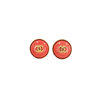 Chanel here mark color stone earrings round type pink gold 97P accessories vintage Vintage Earring