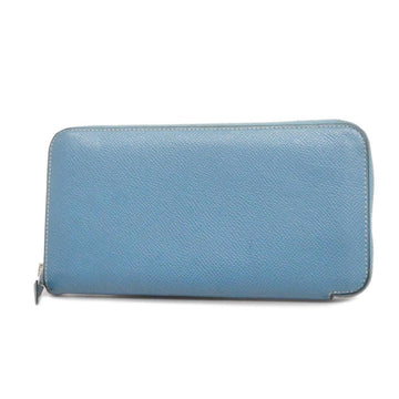 HERMES Long Wallet Azap R Engraved Vaux Epson Blue Jean Silver Hardware Ladies