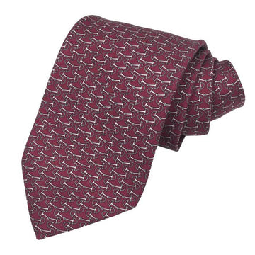 HERMES tie bit pattern silk 100% Bordeaux men's