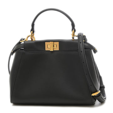 FENDI Peekaboo Mini 2Way Bag Leather Black Gold Hardware 8BN244