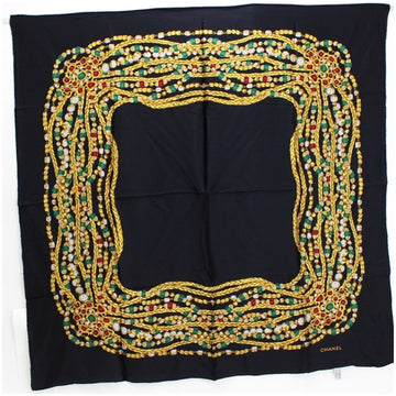 CHANEL Silk Scarf Stole Muffler Black Jewel Pattern  | Ladies Paper