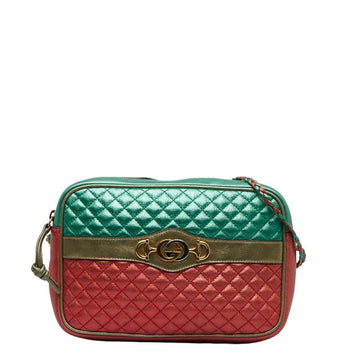 GUCCI Trapuntata Laminated Quilted Horsebit Interlocking G Shoulder Bag 541061 Pink Green Leather Women's