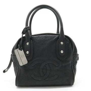 CHANEL Cocomark Boston Bag Handbag Tote Quilted Leather Black