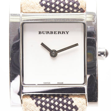 BURBERRY Nova check watch BU4305 quartz white dial stainless steel canvas leather ladies