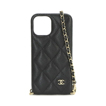 CHANEL Matelasse iPhone 11 PRO Smartphone Case Chain Caviar Skin Black AP1639