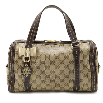 GUCCI GG Crystal Dussaline Ribbon Handbag Boston Bag Khaki Beige Dark Brown 181487