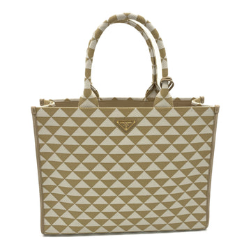 PRADA Tote Bag triangle jacquard Beige Pink leather Jacquard 1BA3562FKLF0J0A