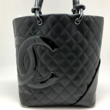 CHANEL medium tote bag A25167 cambon line leather enamel black ladies women