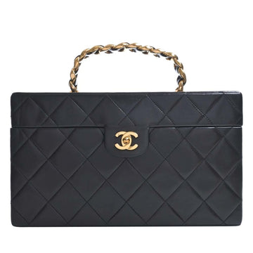 CHANEL Lambskin Matelasse Coco Mark Vanity Bag Handbag Black Ladies