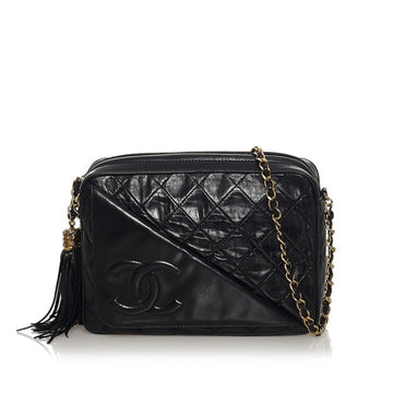 Chanel Matelasse Coco Mark Chain Shoulder Bag Black Lambskin Ladies