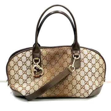 GUCCI Heart Bit Bag GG Canvas 269955 Handbag Shoulder Leather Lame Charm Bamboo Beige Brown