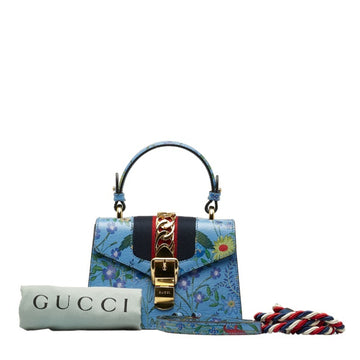 GUCCI Sylvie Flower Handbag Shoulder Bag 470270 Blue Multicolor Leather Ladies