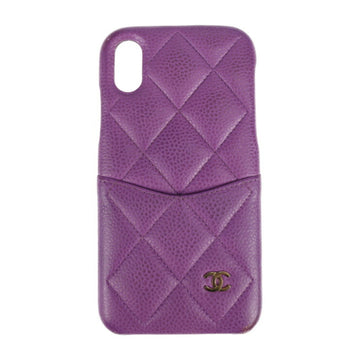 CHANEL matelasse other accessories A83565 caviar skin lavender smartphone case cover iPhone X/XS
