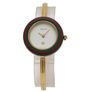 GUCCI Change Bezel White Dial GP Ladies Quartz Watch 1100-L