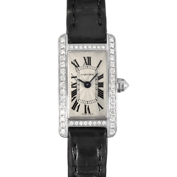 CARTIER Tank American K18WG Diamond Bezel Ladies Watch Quartz Silver Dial WB710015