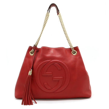GUCCI Soho Interlocking G Tote Bag Chain Shoulder Leather Red 536196