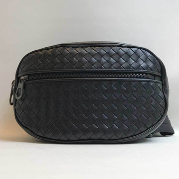BOTTEGA VENETA Waist Pouch Intrecciato Belt Bag Leather Black BOTTEGAVENETA