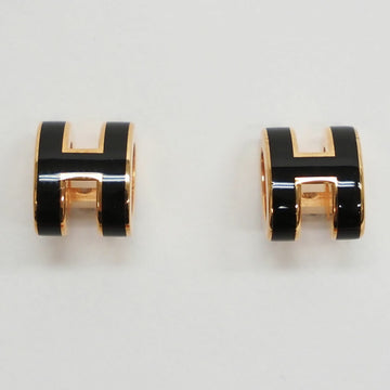 HERMES pop ash earrings H black x pink gold ladies 7mm
