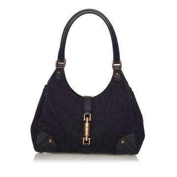 Gucci GG Canvas New Jackie Handbag 124409 Black Leather Ladies