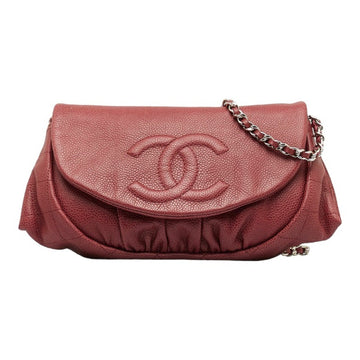 CHANEL Cocomark Half Moon Chain Shoulder Bag Wine Red Caviar Skin Ladies