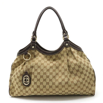 GUCCI GG Canvas sima Sookie Shoulder Bag Tote Khaki Beige Dark Brown 211943