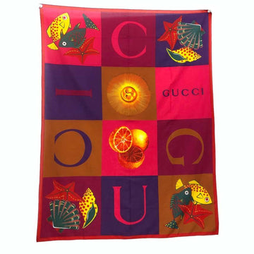 GUCCI cotton scarf muffler stole pareo fish starfish shellfish orange sun women's