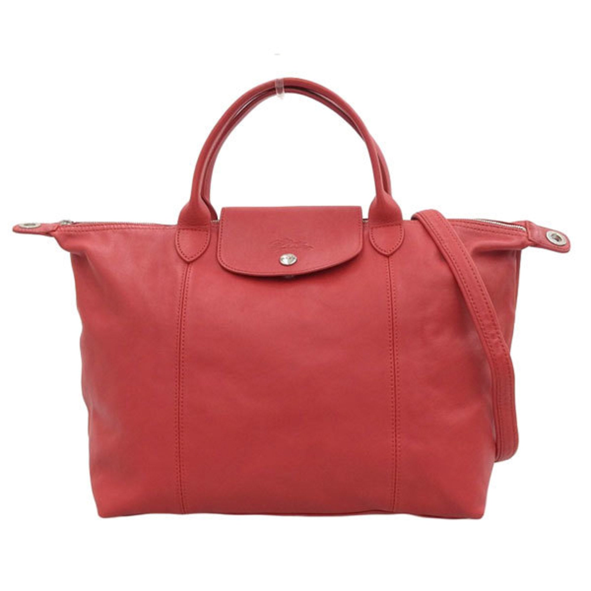 LONGCHAMP Leather Le Pliage Cuir Tote Bag Red