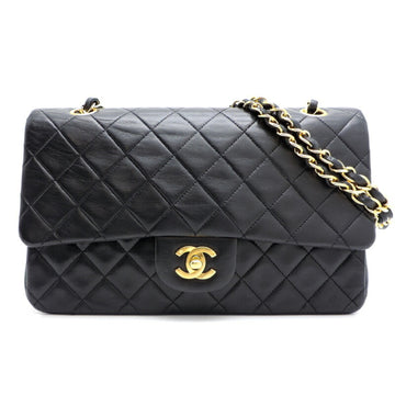 CHANEL Matelasse 25 W Flap Chain Shoulder Women's Bag A01112 Lambskin Black