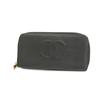 CHANELAuth  Long Wallet [bi-fold] Gold Hardware Women's Caviar Leather Black
