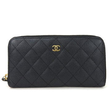 CHANEL Round Long Wallet Caviar Skin Coco Mark No. 16 Black Accessories Chic Ladies Zip long COCO Leather Caviarskin