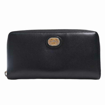 GUCCI Interlocking G Marina Leather Round Long Wallet Black