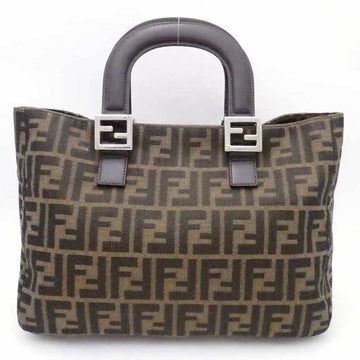 FENDI handbag Zucca canvas/leather brown silver ladies