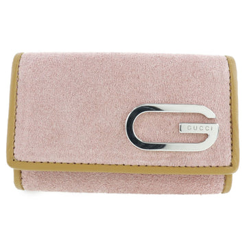 GUCCI G Logo 6 Strands Piping Suede Pink Ladies Key Case