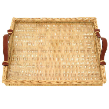 HERMES Picnic Tray Straw Leather Natural Brown