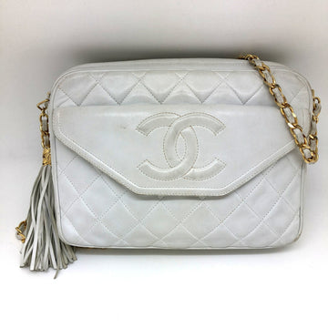 CHANEL Fringe Matelasse Chain Shoulder Bag White Coco Mark Ladies