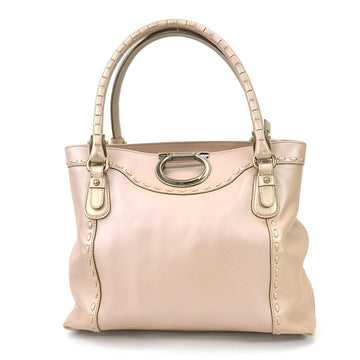 SALVATORE FERRAGAMO Handbag Gancini Leather Metallic Pink Beige Ladies