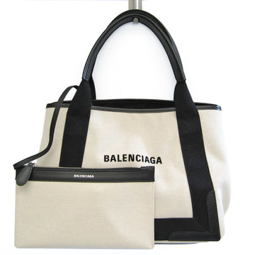 BALENCIAGA Navy Cabas S 339933 Women's Canvas,Leather Handbag Black,Off-white