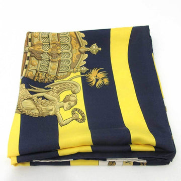 HERMES accessories Carre 90 CHATEAUXD'ARRIERE stern decoration multi-color navy x yellow series large scarf women's silk