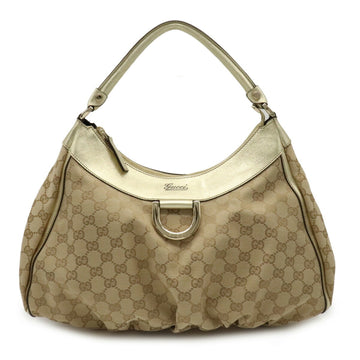 Gucci GG canvas Abbey shoulder bag handbag metallic leather beige gold 189833