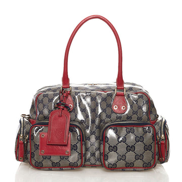 Gucci GG Crystal Hysteria Handbag Navy Red PVC Leather Ladies