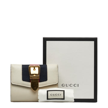 GUCCI Sylvie Bifold Wallet White Gold Leather Women's