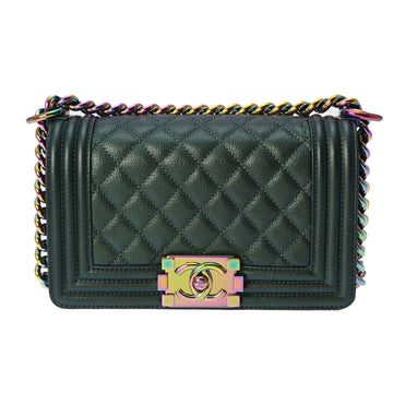 CHANEL Boy  Chain Shoulder 20cm Metallic Green Rainbow Hardware Ladies Lambskin Bag