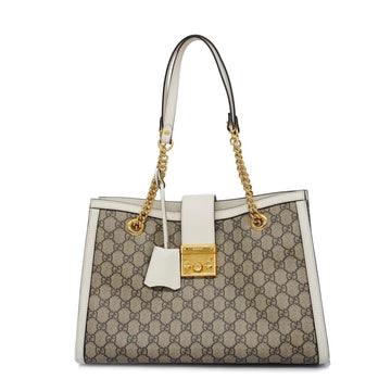 GUCCI Shoulder Bag GG Supreme Padlock 479197 Beige White Gold Hardware Women's