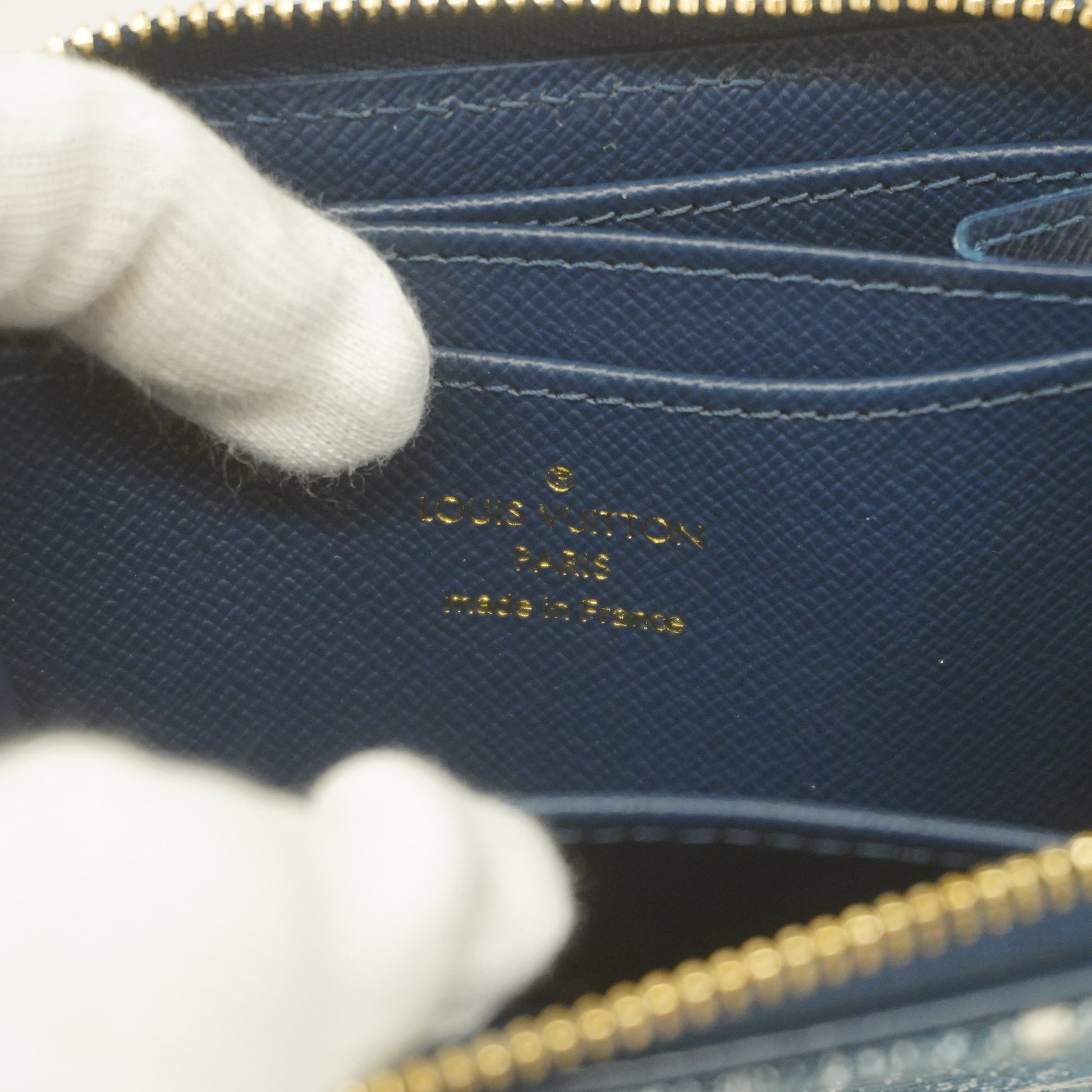 Auth Louis Vuitton Monogram Jacquard Denim Zippy Coin Purse M81185 Blue