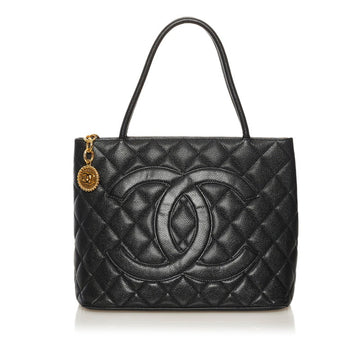 Chanel Reprint Tote Coco Mark Bag Black Gold Caviar Skin Women's CHANEL