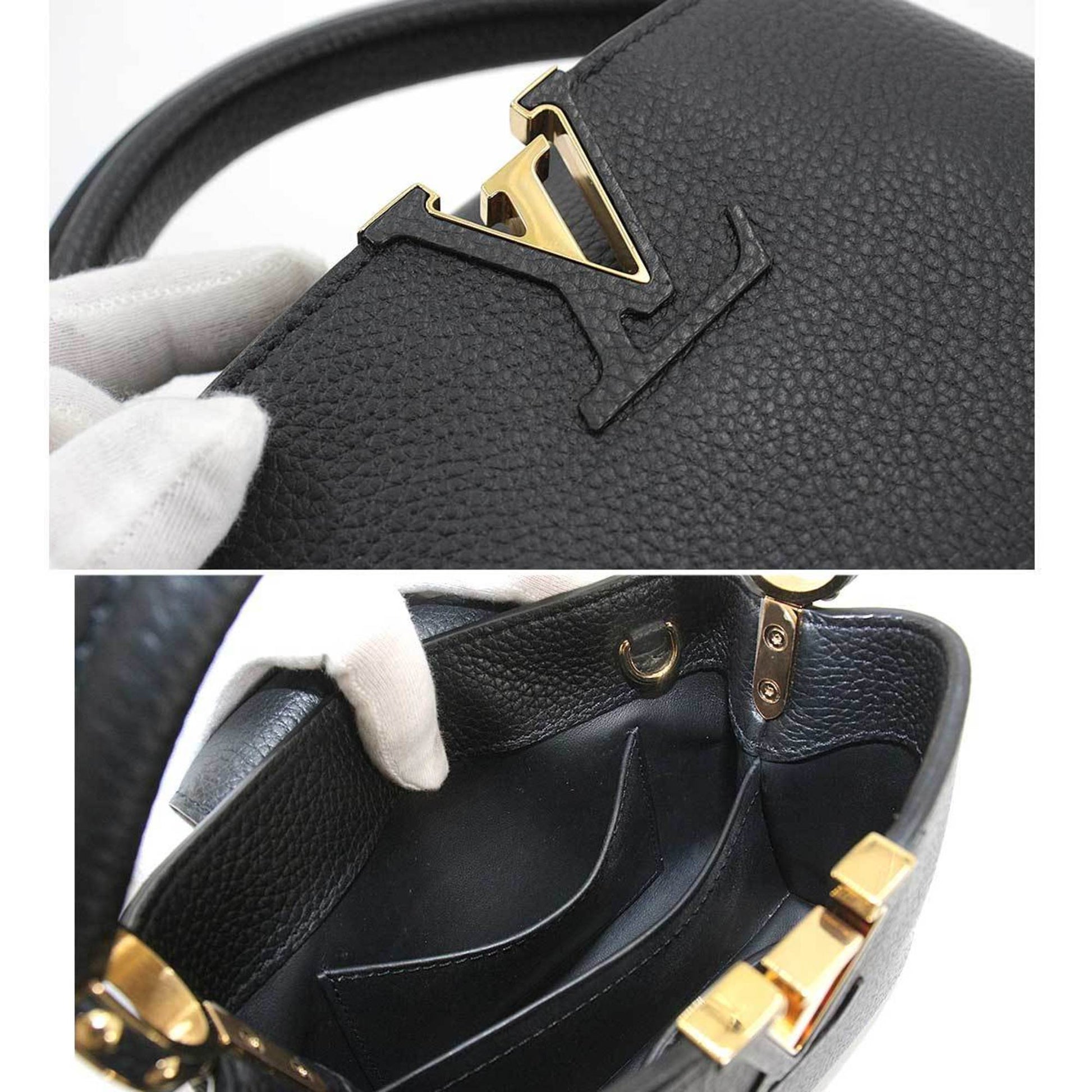 LOUIS VUITTON M56071 Capucine MINI 2way Shoulder Hand Bag Taurillon Black  Ex++