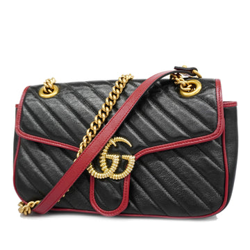 GUCCIAuth  GG Marmont Shoulder Bag 443497 Leather Shoulder Bag Black,Red Color