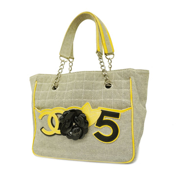 CHANELAuth  Chocolate Bar Camellia/No.5 Women's Canvas Handbag,Tote Bag Yellow